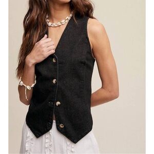 Listicle Black Denim Vest Button Front Size S